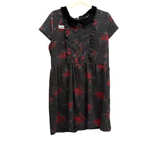 Killstar Gothic Rose Ruffle Mini Dress Velvet Peter Pan Collar Black Red